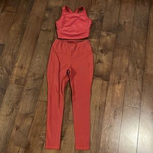 CALIA Women's stay powerful ribbed Leggings Bra Set Small Red pockets